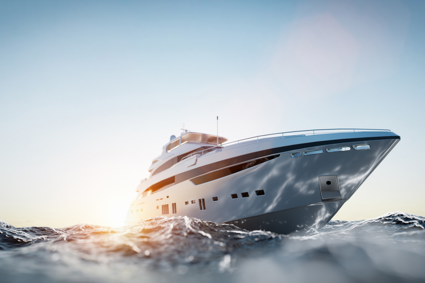 Luxury motor yacht on the ocean at sunny day