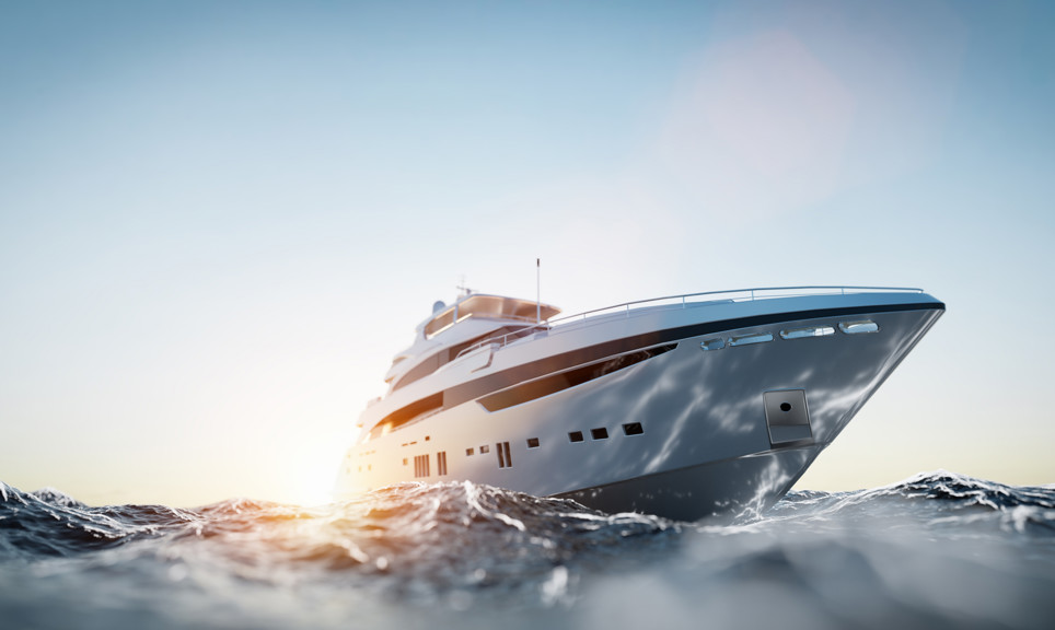 Luxury motor yacht on the ocean at sunny day